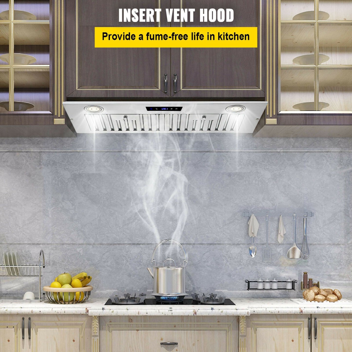 Range Hood Insert 30 inch,Stainless Steel Kitchen Vent Hood 600CFM,Built-in Kitchen Stove Hood w/Front Touch Control and Front LED Lights,Baffle Filters,Ducted/ductless Convertible Duct