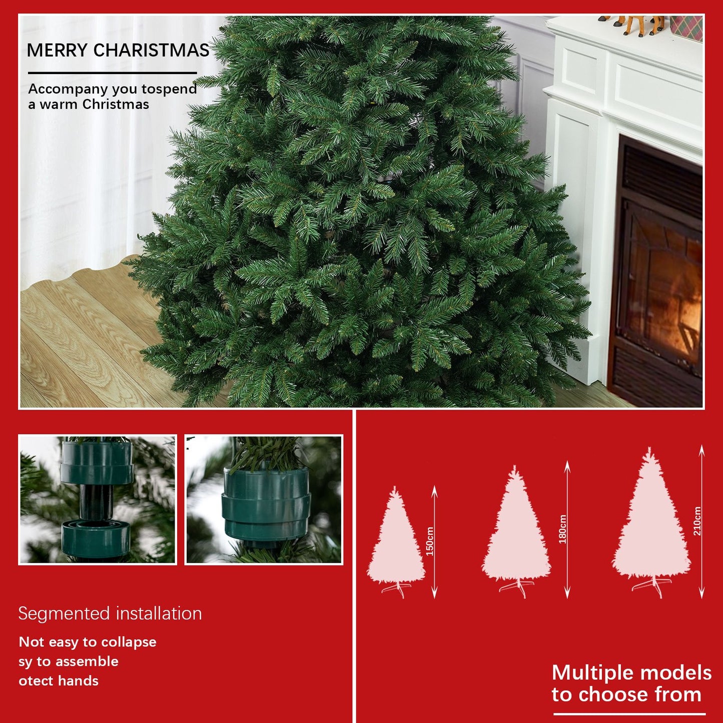 7FT Christmas Tree with 9-layer & 1398 branch tips, Premium Flame-Retardant PVC