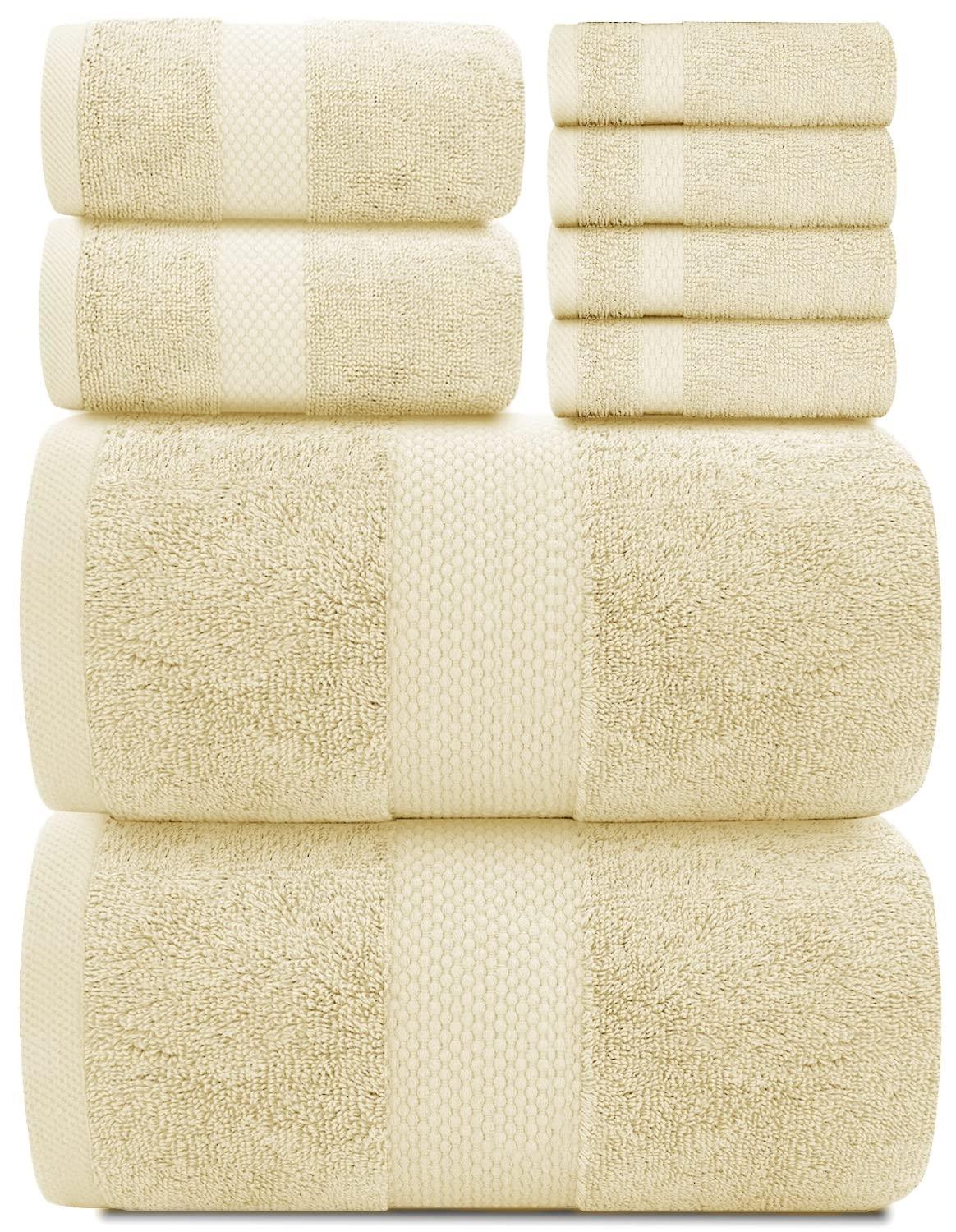 Luxury Beige Bath Towel 8 Piece Towels Set Combed Cotton Hotel Quality Absorbent 2 Bath Towels 2 Hand Towels 4 Washcloths 8 Pack Beige