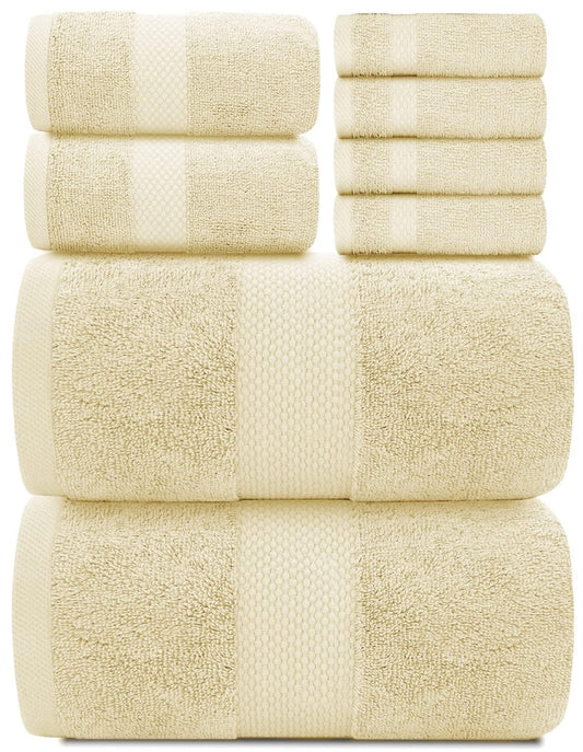 Luxury Beige Bath Towel 8 Piece Towels Set Combed Cotton Hotel Quality Absorbent 2 Bath Towels 2 Hand Towels 4 Washcloths 8 Pack Beige