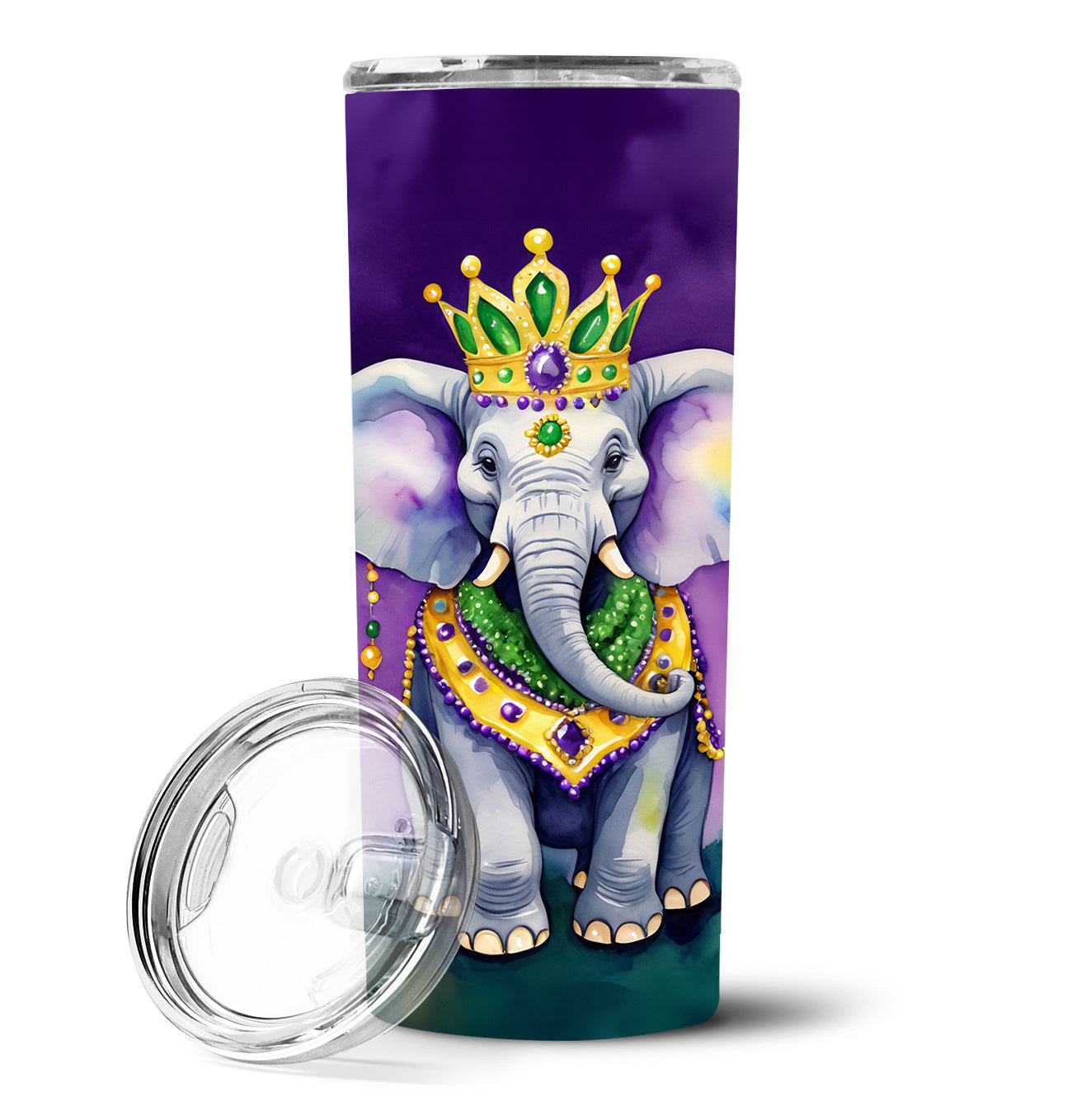 Elephant King of Mardi Gras Stainless Steel Skinny Tumbler Vacuum Double Walled Reusable Insulated Tumbler Travel Cup for Coffee Cocktails Gift with Lid, 20 oz