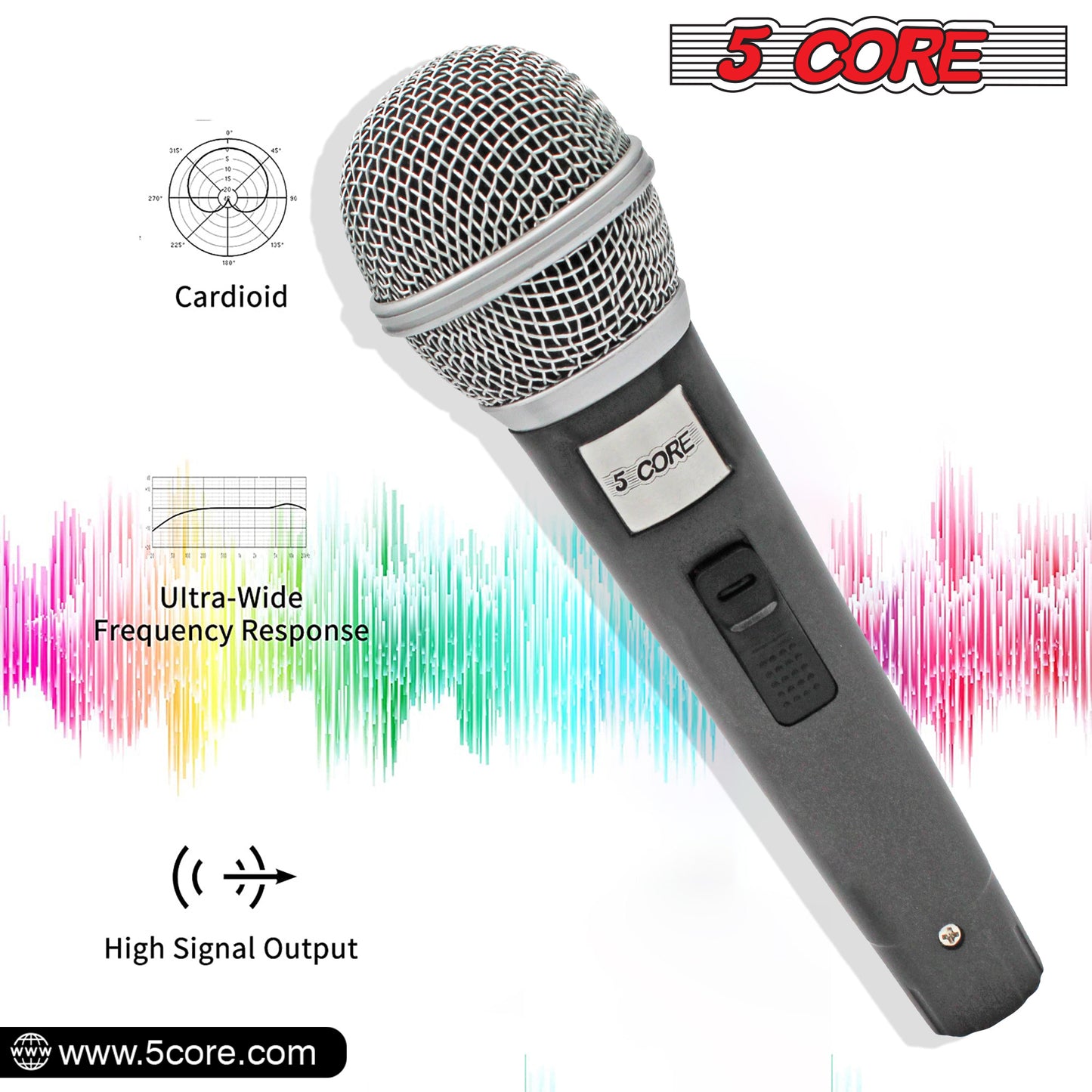 5 Core Microphone XLR Dynamic Mic Karaoke Singing Handheld Microfono Wired Professional Unidirectional 1/4 Plug In Cord Connection for Vocal DJ Music - PM 18