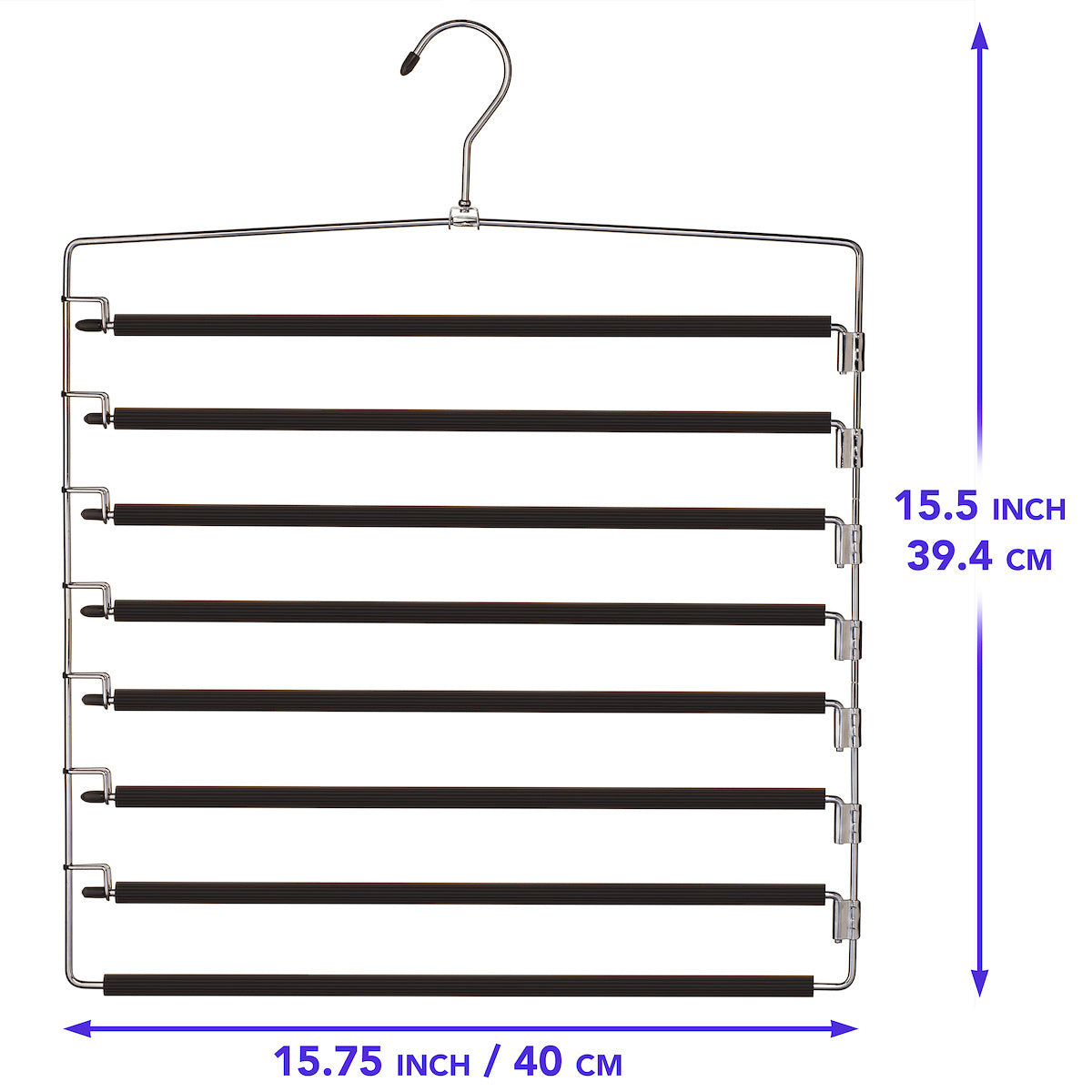 Metal Hanger 8 Tier Swing Arm | Space Saving Clothing Hangers with Foam Padding, Removable Arms, Alloy Steel Construction for Durability