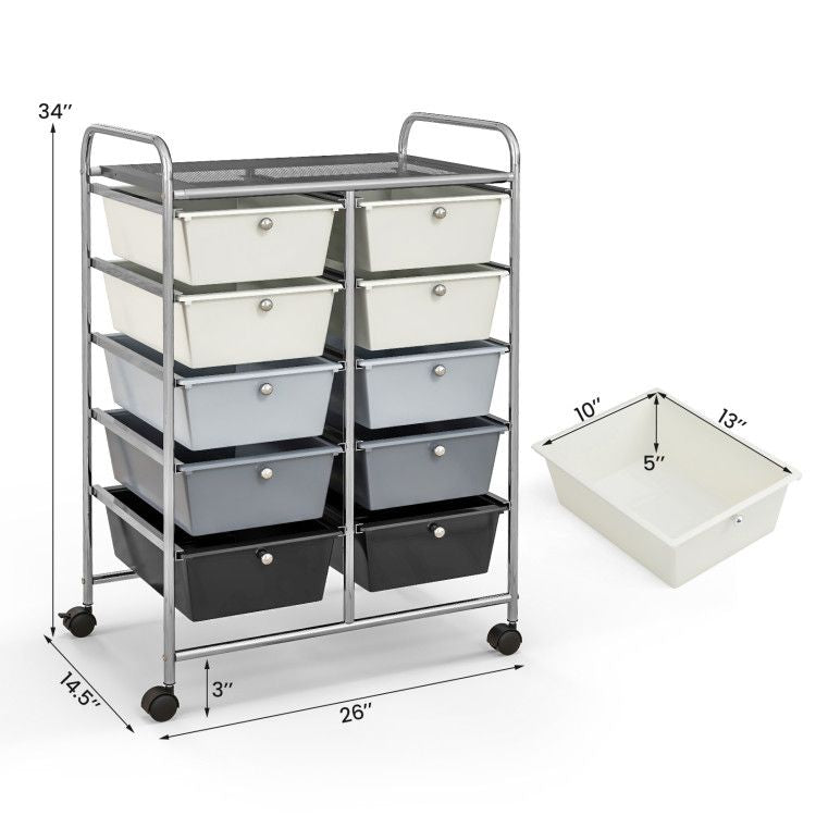 10-Drawer Rolling Storage Cart