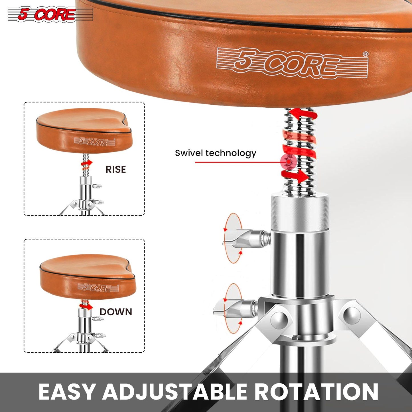 5 CORE Drum Throne Padded Guitar Stool Adjustable Heavy Duty Saddle Music Chair Seat Universal for Adults & Kids with Anti Slip Rubber Feet - DS CH BR SDL HD