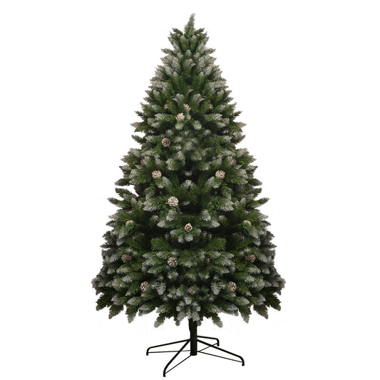 7FT PVC Christmas Tree, 1435 Snow-Covered Branches Tips with Pinecones, Environmentally Friendly Artificial