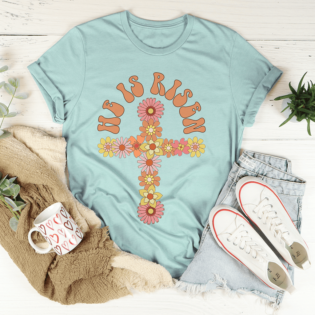 He Is Risen Floral Cross T-Shirt