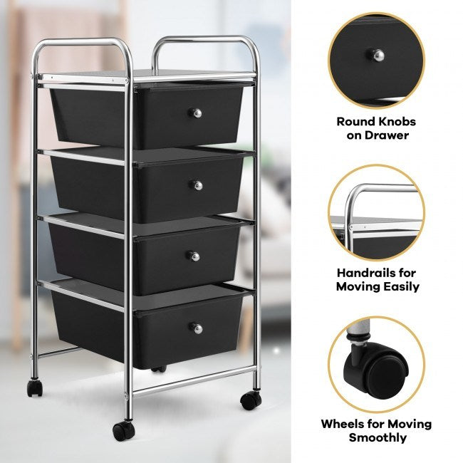 4-Drawer Cart Storage Bin Organizer Rolling with Plastic Drawers