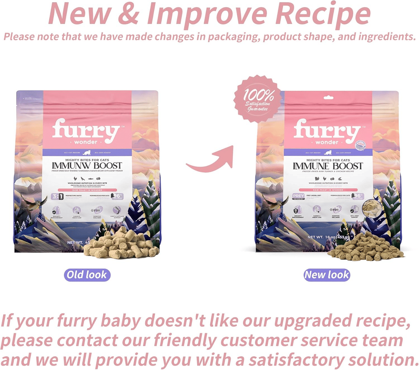 Freeze Dried Raw Cat Food Grain Free Mighty Bites for Cats 16oz High Protein Cat Food for All Breeds and Life Stages, Chicken & Pigeon