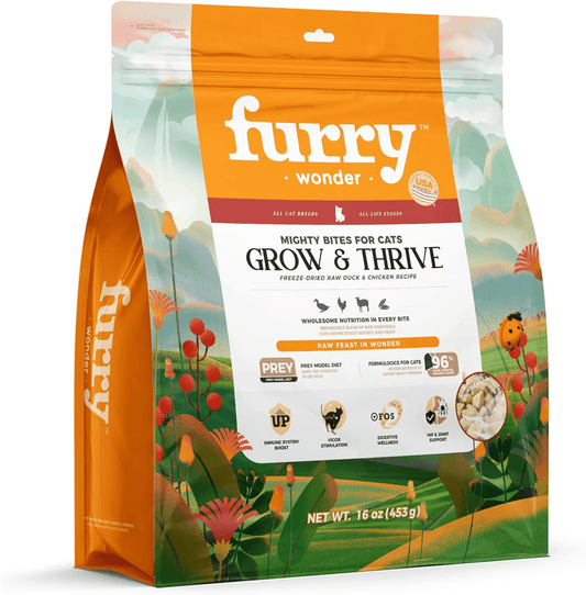 Freeze Dried Raw Cat Food Grain Free Mighty Bites for Cats 16oz High Protein Cat Food for All Breeds and Life Stages, Chicken & Pigeon