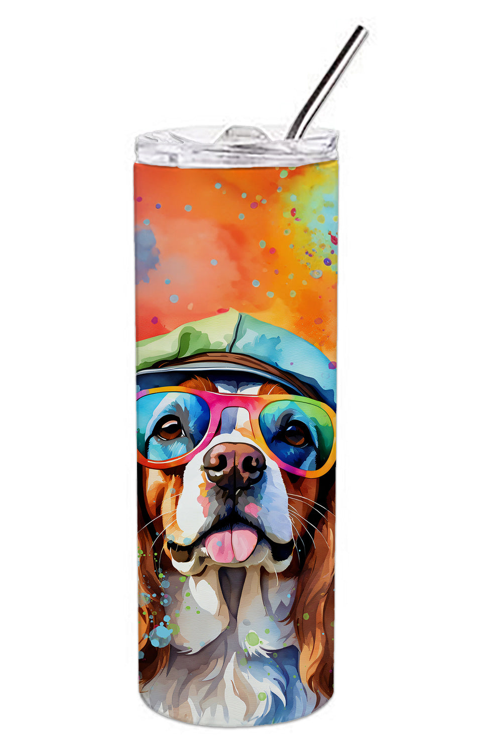 Cavalier Spaniel Hippie Dawg Stainless Steel Skinny Tumbler Vacuum Double Walled Reusable Insulated Tumbler Travel Cup for Coffee Cocktails Gift with Lid, 20 oz