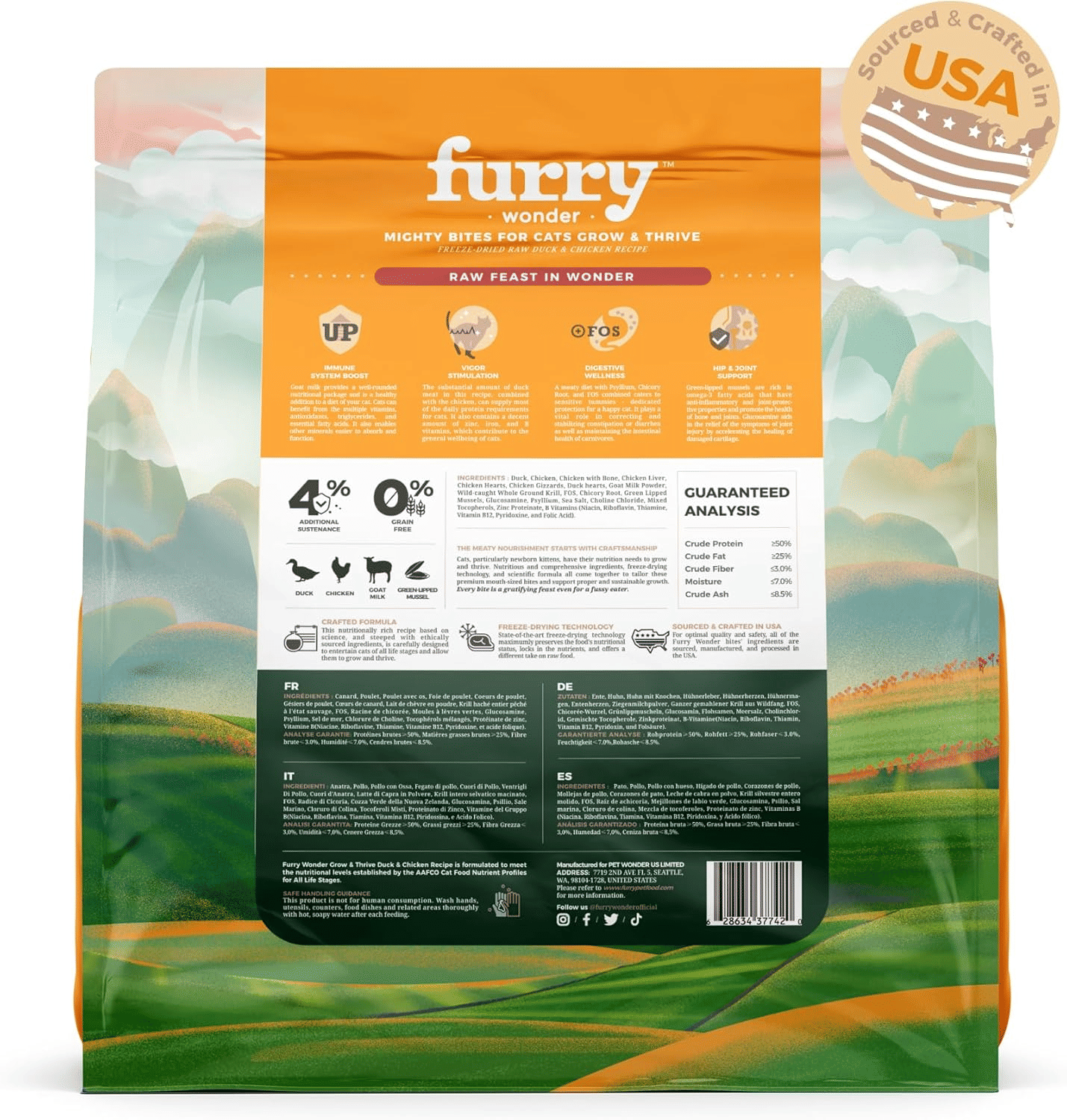 Freeze Dried Raw Cat Food Grain Free Mighty Bites for Cats 16oz High Protein Cat Food for All Breeds and Life Stages, Chicken & Pigeon