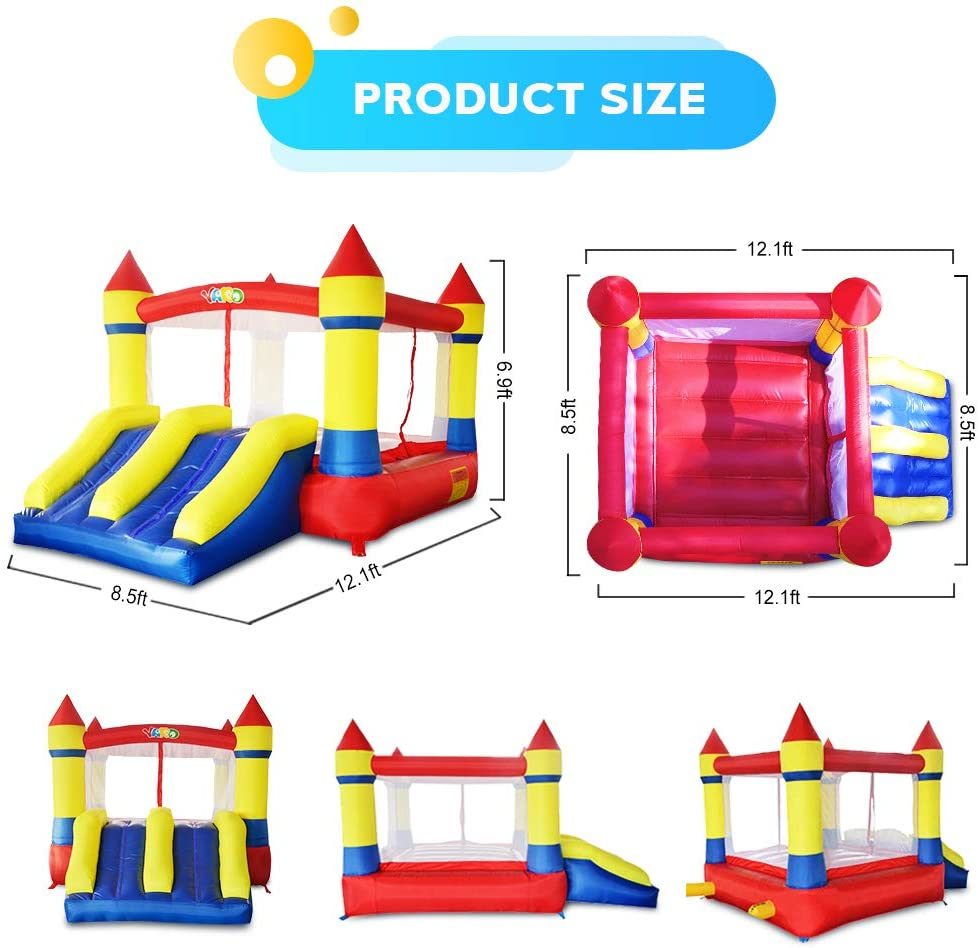 YARD Bounce House Dual Castle Slide with Air Blower, Four-Sided Protection Net, Inflatable Bounce House for Outdoor Indoor Party, Made of Nylon and Vinyl Extra Thick Bouncing Floor