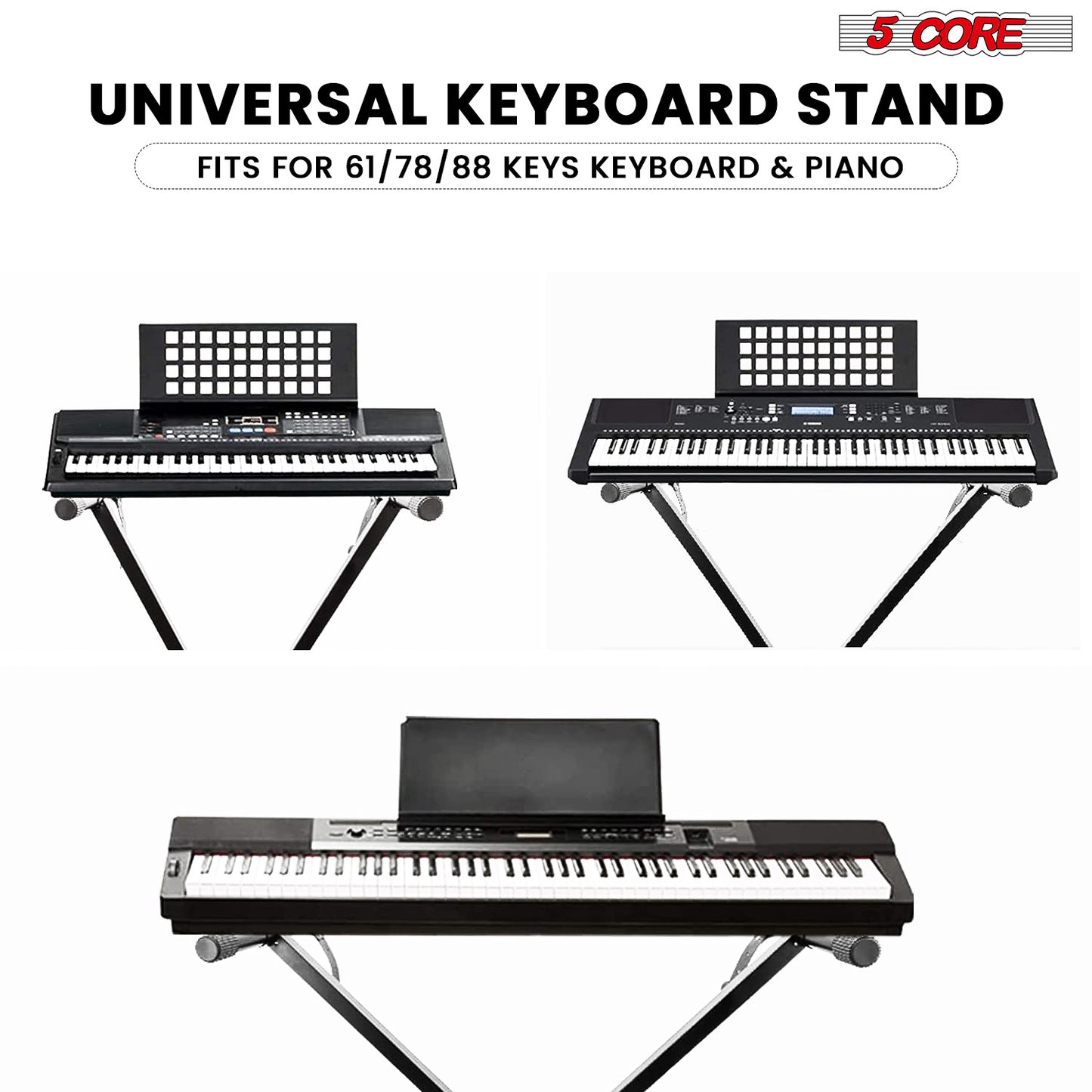 5 Core Keyboard Stand Digital Piano Riser Adjustable X Style Electric Key Board Casio Synth Holder Foldable Portable Fits 54 61 88 Keys - KS 1X