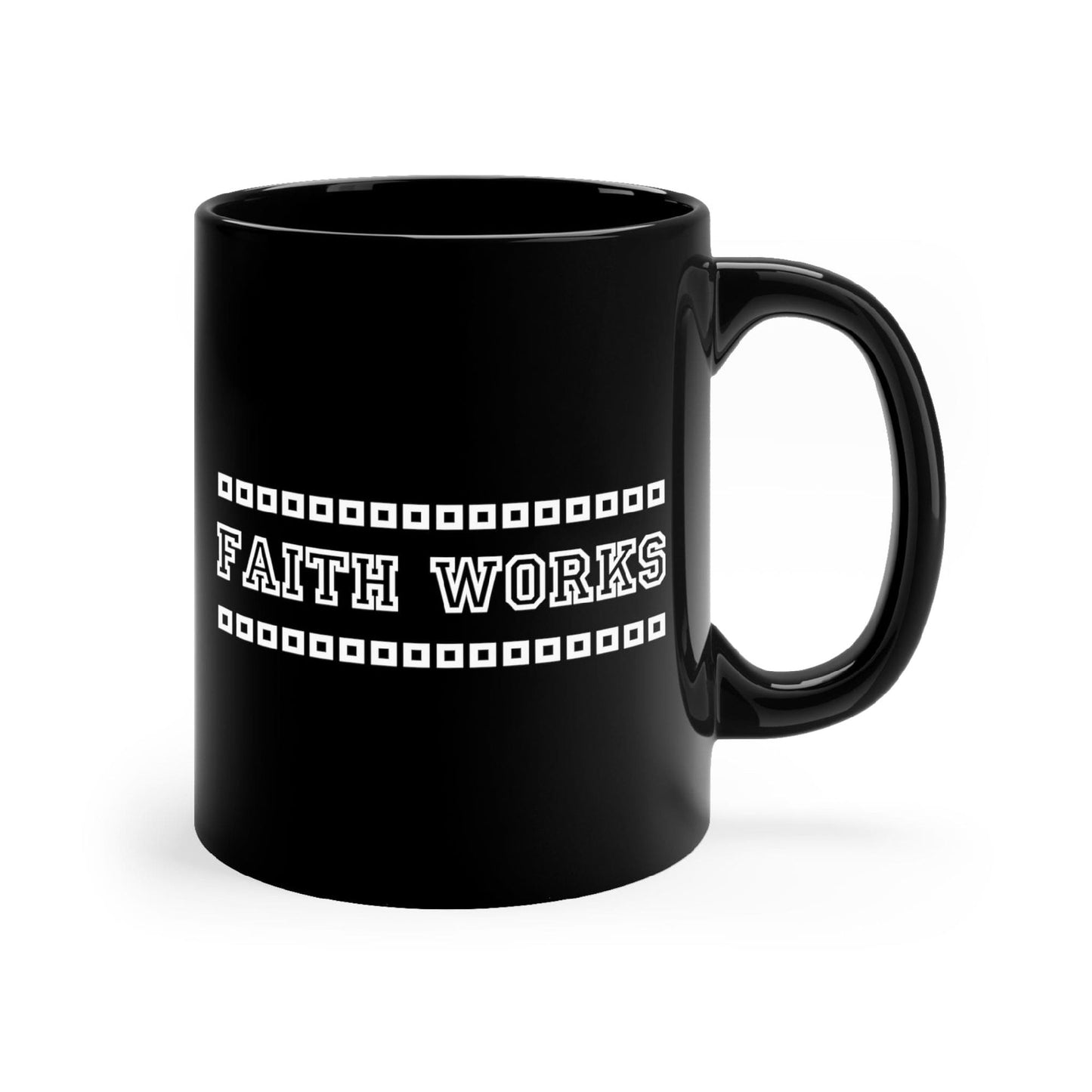 Black Ceramic Mug - 11oz, Faith Works Illustration