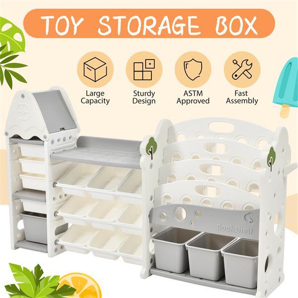 Kids Bookshelf Toy Storage Organizer with 17 Bins and 5 Bookshelves, Multi-functional Nursery Organizer Kids Furniture Set Toy Storage Cabinet Unit with HDPE Shelf and Bins