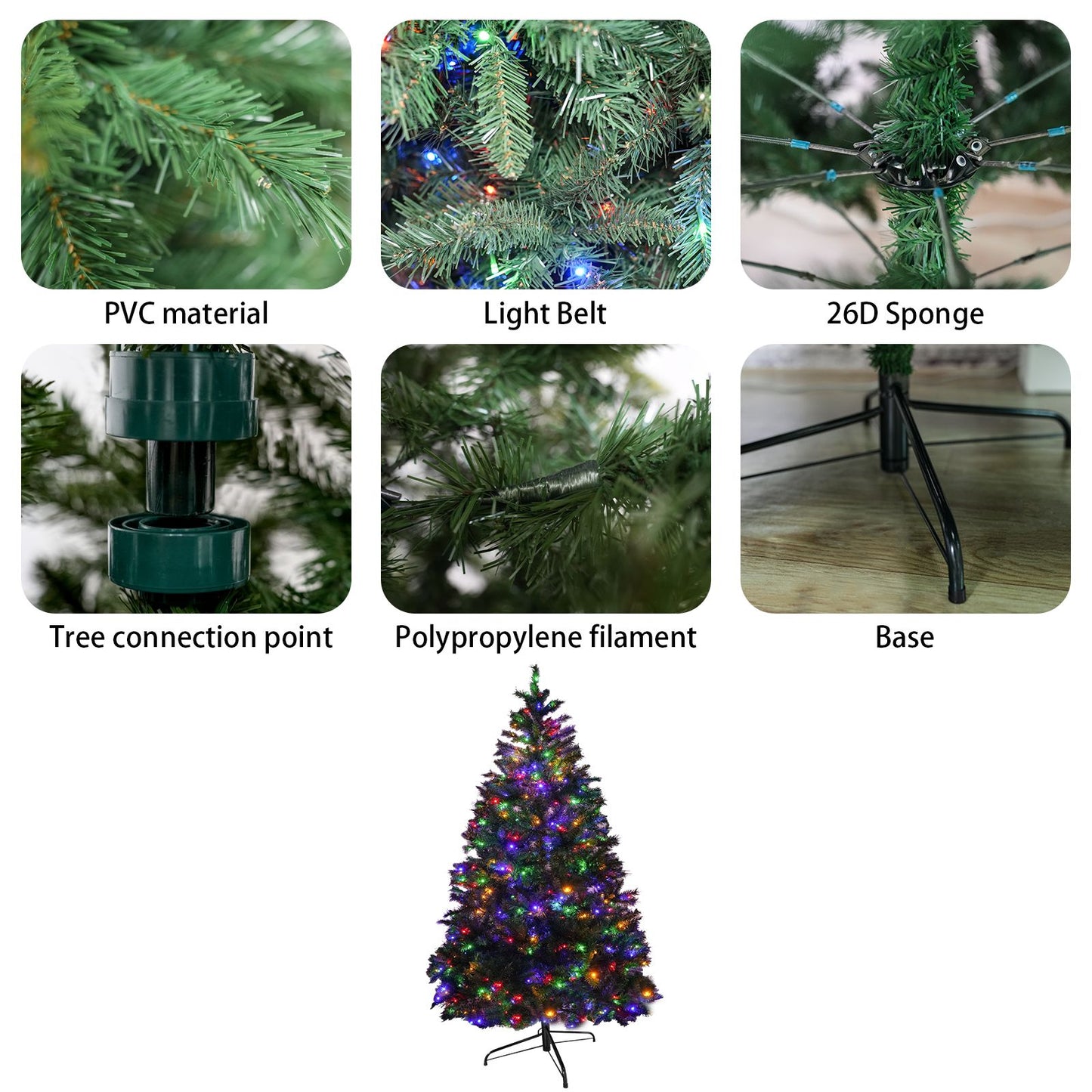 7FT Christmas Tree with 450 Multicolor LED Lights and 11-Function Control, PVC