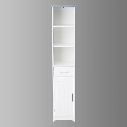 FRALIMK Bathroom Storage Cabinet, Tall Slim Cabinet with 3 Shelves & Door, Floor Freestanding Linen Cabinet for Living Room, White