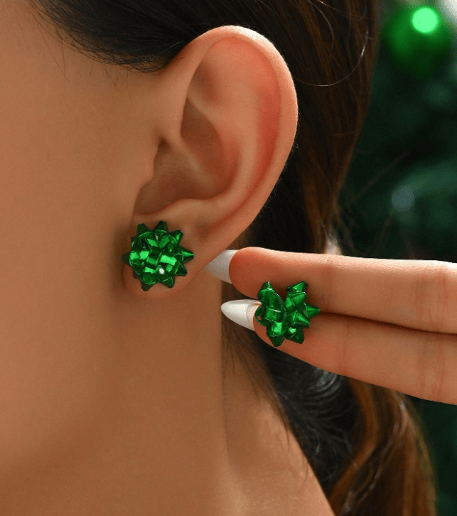 Christmas Bowknot Stud Earrings -  Festive Charm for Your Holiday Season