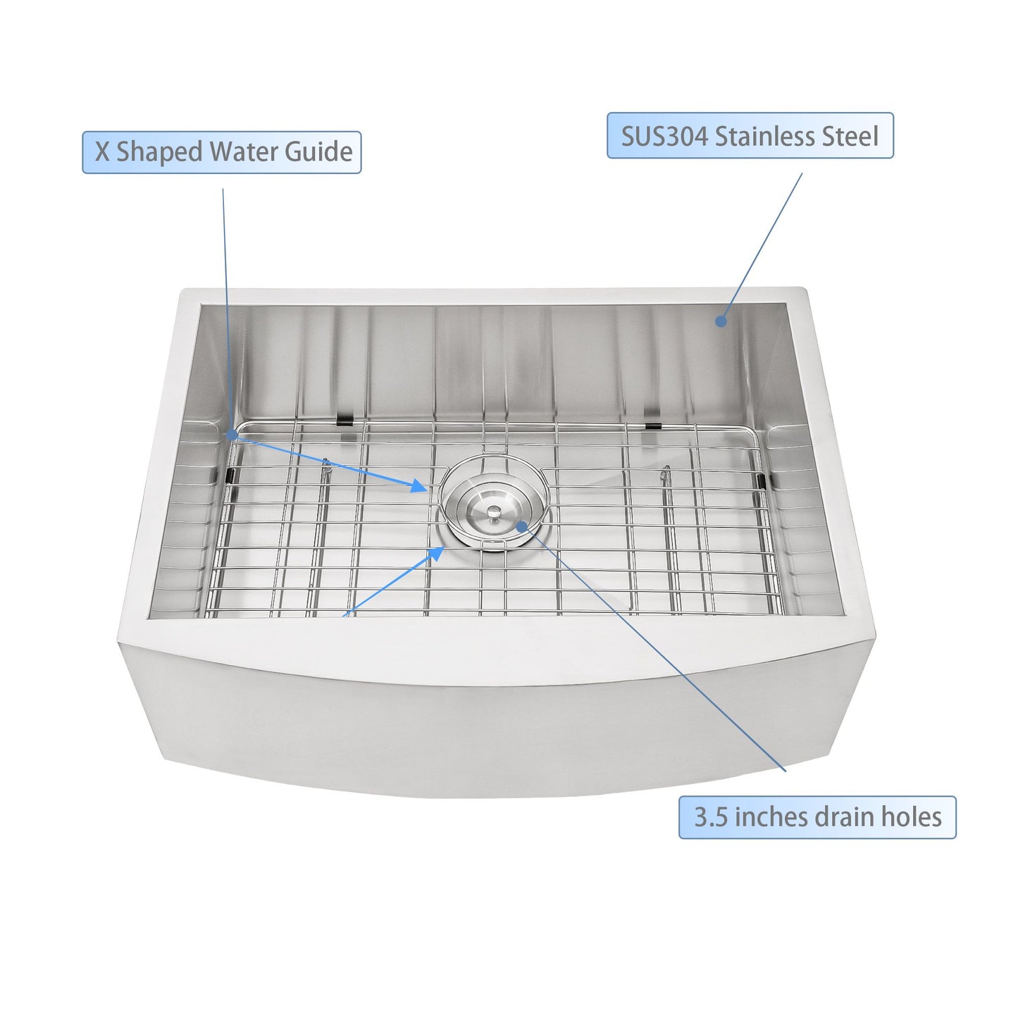 Farmhouse Apron Handmade Stainless Steel Kitchen Sink, Apron Front Single Bowl Bar Sink with Drain Kit