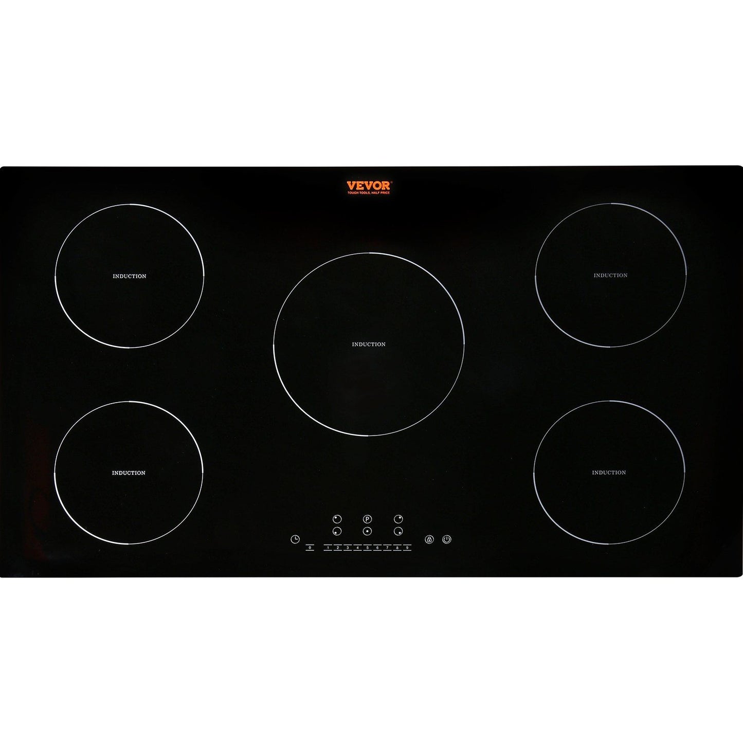 VEVOR Electric Cooktop, 5 Burners, 36'' Induction Stove Top, Built-in Magnetic Cooktop 9200W, 9 Heating Level Multifunctional Burner, LED Touch Screen w/ Child Lock & Over-Temperature Protection