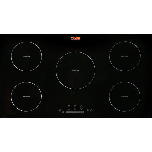 VEVOR Electric Cooktop, 5 Burners, 36'' Induction Stove Top, Built-in Magnetic Cooktop 9200W, 9 Heating Level Multifunctional Burner, LED Touch Screen w/ Child Lock & Over-Temperature Protection