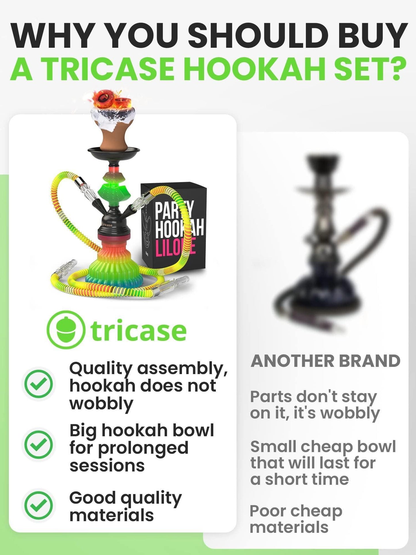 Rasta Hookah Set 2 Hose Hookah LilOne 12 inch Colorful Hookah 2 Hose Hookah Set with 50x Foil Hookah Bowl 10x Tips 2x Mouthpiece 2x Colorful Hose with Tongs Portable Hookah Set With Everything