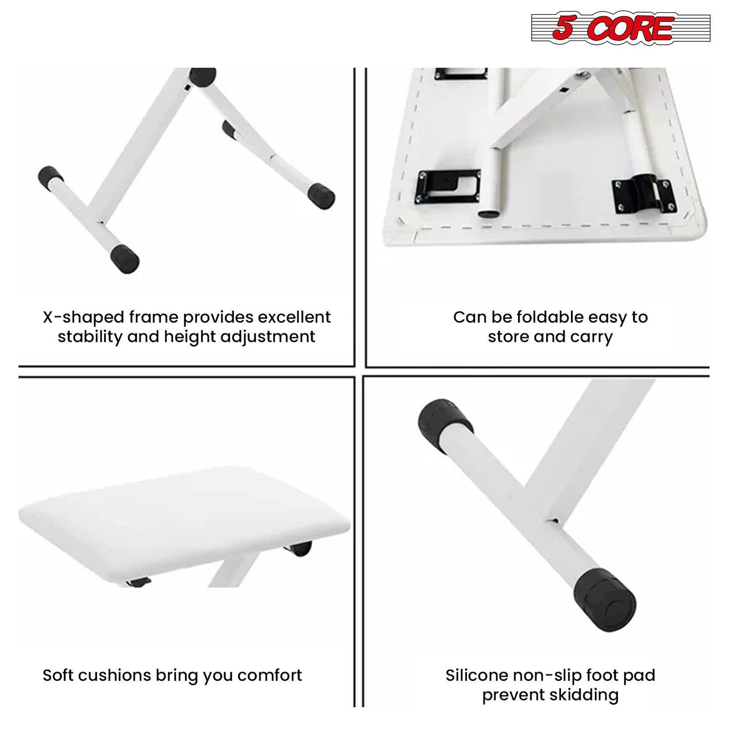 5 CORE Keyboard Bench Pair X Style Piano Stool Thick Padded 12 to 18.5 inch Adjustable Keyboards Chair White KBB02WH