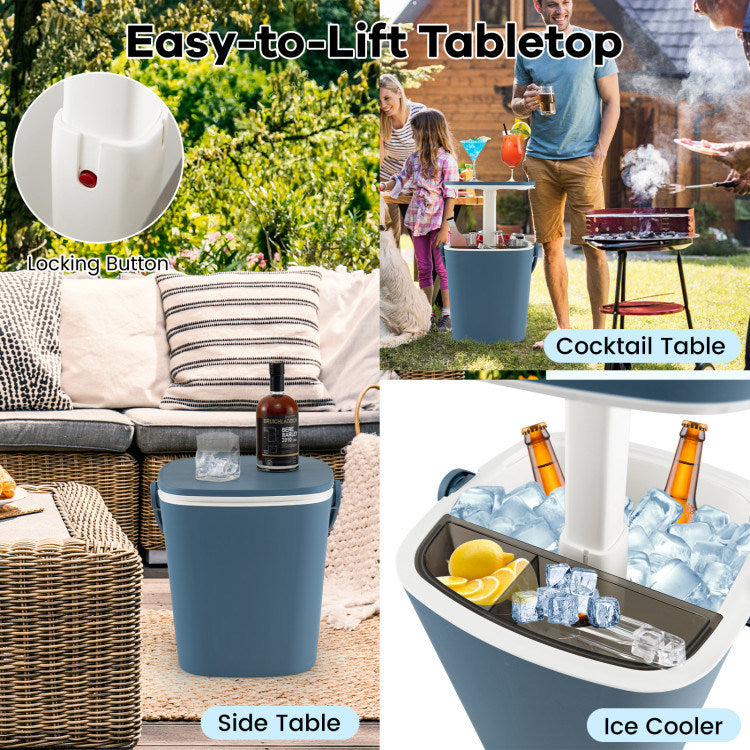 3-in-1 Portable Cooler Bar Table with Bottle Opener and Lift Top Lid for Camping Poolside