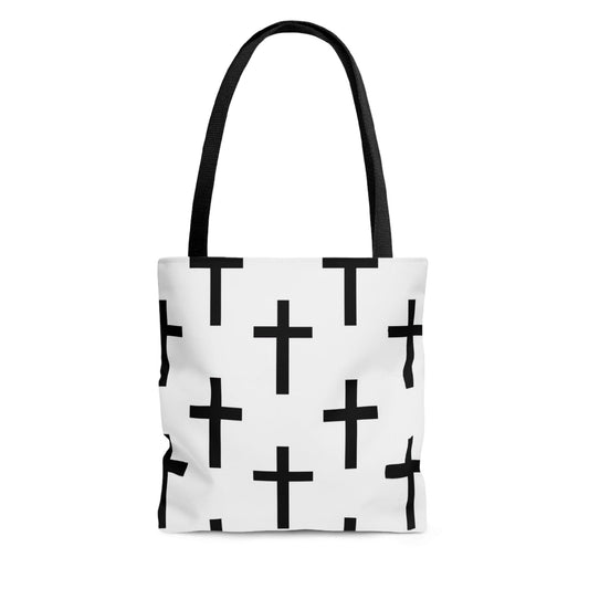 Canvas Tote Bag White And Black Seamless Cross Pattern