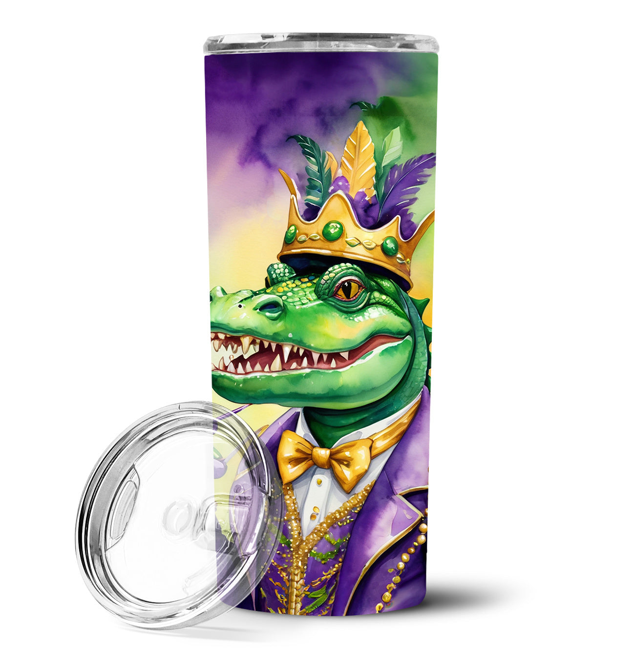 Alligator King of Mardi Gras Stainless Steel Skinny Tumbler Vacuum Double Walled Reusable Insulated Tumbler Travel Cup for Coffee Cocktails Gift with Lid, 20 oz