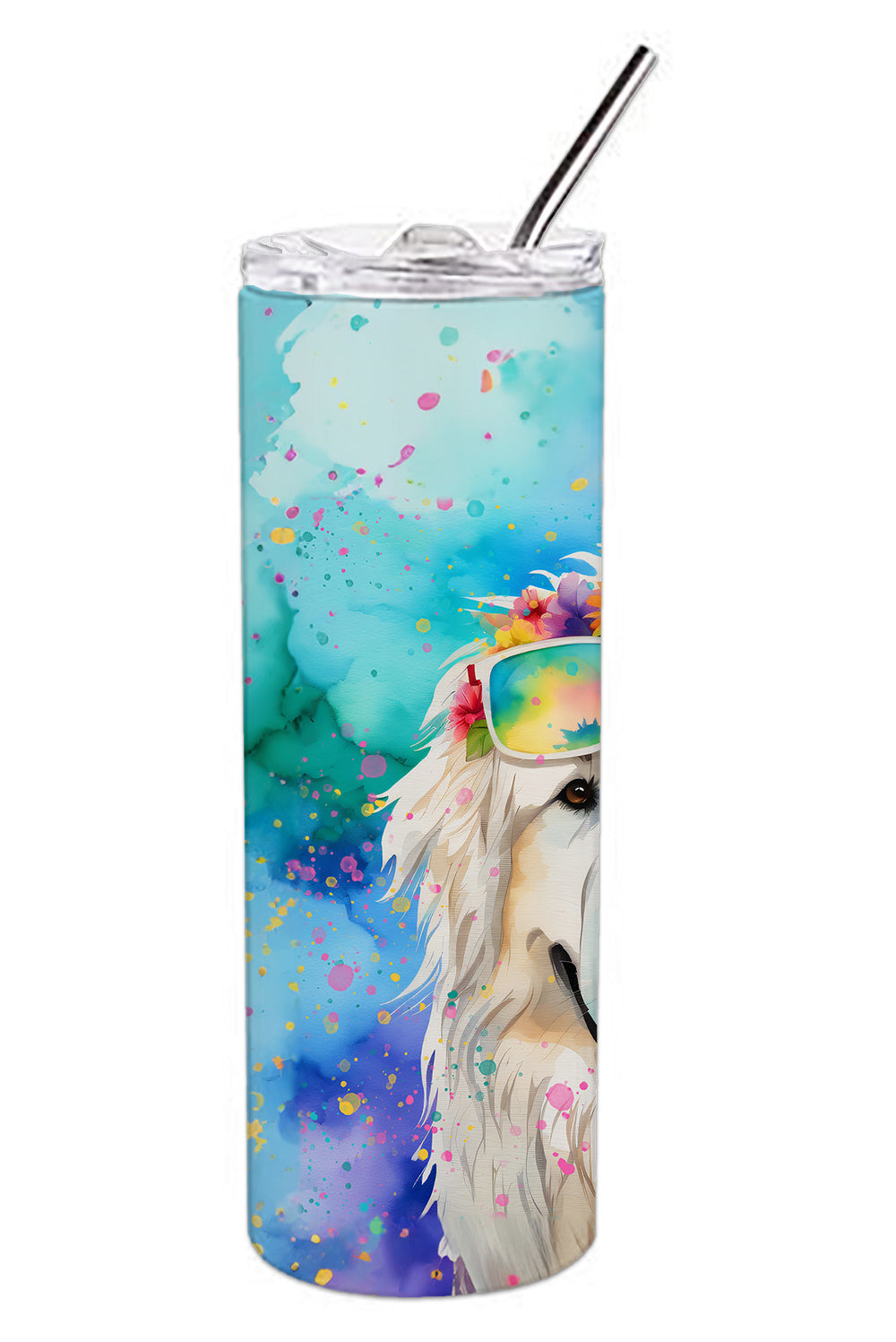 Great Pyrenees Hippie Dawg Stainless Steel Skinny Tumbler Vacuum Double Walled Reusable Insulated Tumbler Travel Cup for Coffee Cocktails Gift with Lid, 20 oz