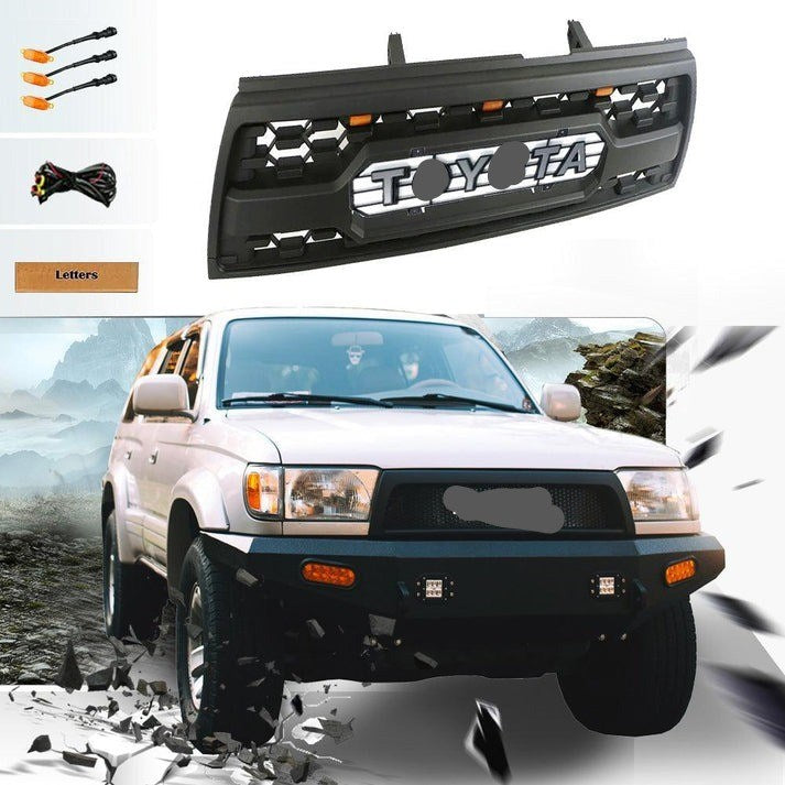 Front Grill For 3rd Gen 1996 1997 1998 1999 2000 2001 2002 Toyota 4Runner TRD PRO Aftermarket Grill Replacement All Models With 3 LED Lights And Letters