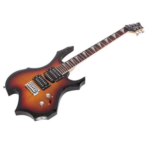 [Do Not Sell on Amazon]Glarry Flame Shaped Electric Guitar with 20W Electric Guitar Sound HSH Pickup Novice Guitar Audio Bag Strap Picks Shake Cable Wrench Tool Sunset Color