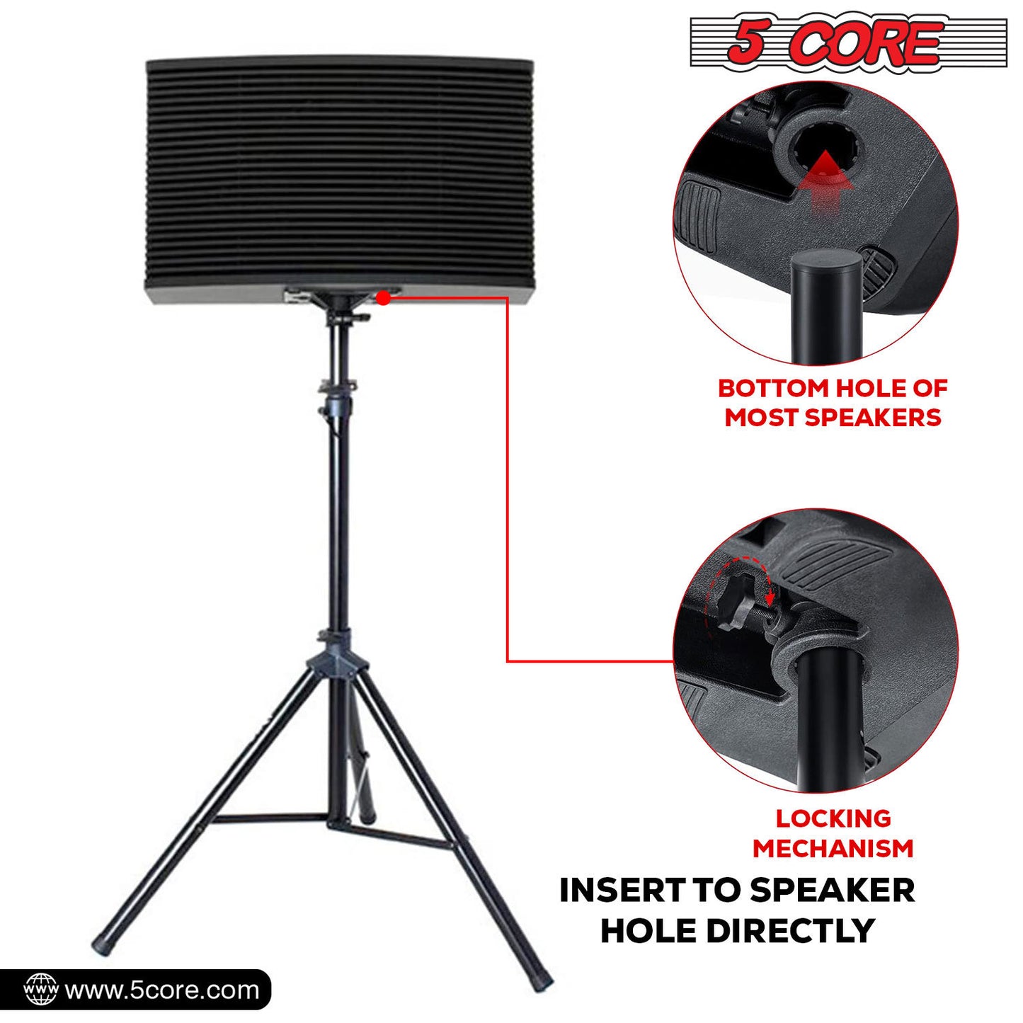 5 Core Speaker Stand Tripod Floor Tall Pair Adjustable Up to 72 Inch DJ Studio Monitor Stands Pole Mount  - SS ECO 2PK WoB