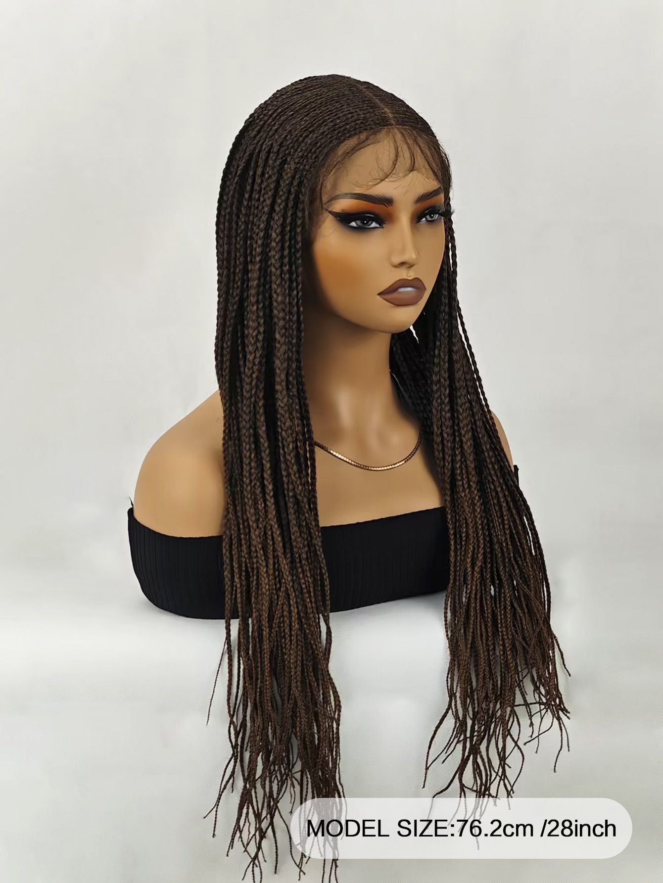 28 inch Braided Wigs for BlackWomen Full Lace Front Box BraidedWig KnotlessBraided WigsLightweight Braids Synthetic LaceFront Wig Black plus light brown HandBraided Wigs With Baby Hairsynthetic wig