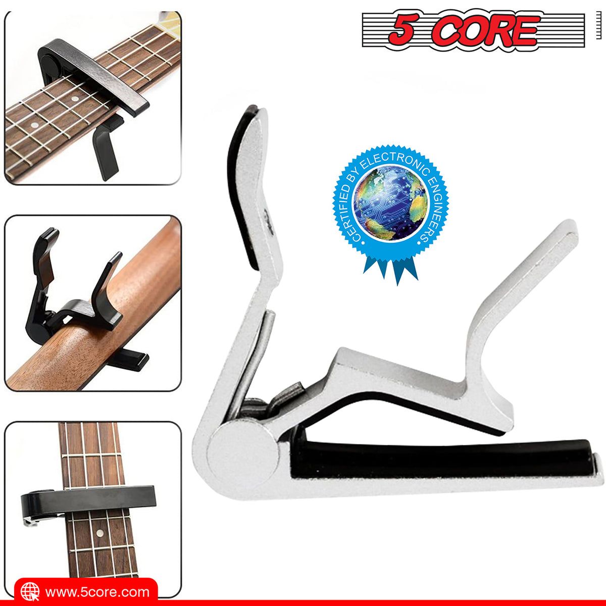 5 CORE Capo Acoustic Electric Guitar 6 String Kapo Quick And Easy Adjustment Classic Clip For Banjo Mandolin Or Ukulele Capotraste Para Guitarra - CAPO WH 1Pc