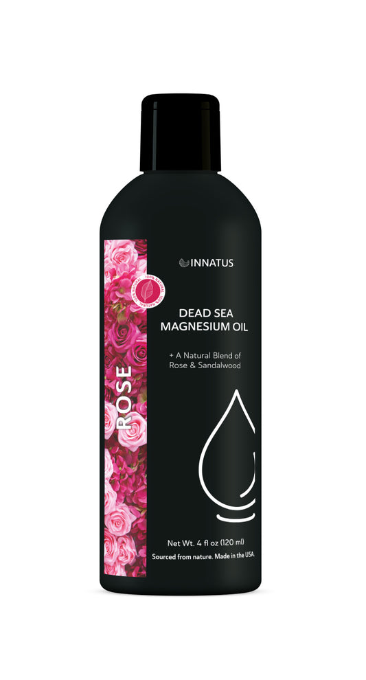 Natural Dead Sea Magnesium Oil with a Whiff of Rose & Sandalwood – 4oz Topical Oil for Relaxation & Muscle Relief – Promotes Skin Hydration & Replenishes Magnesium Levels  "