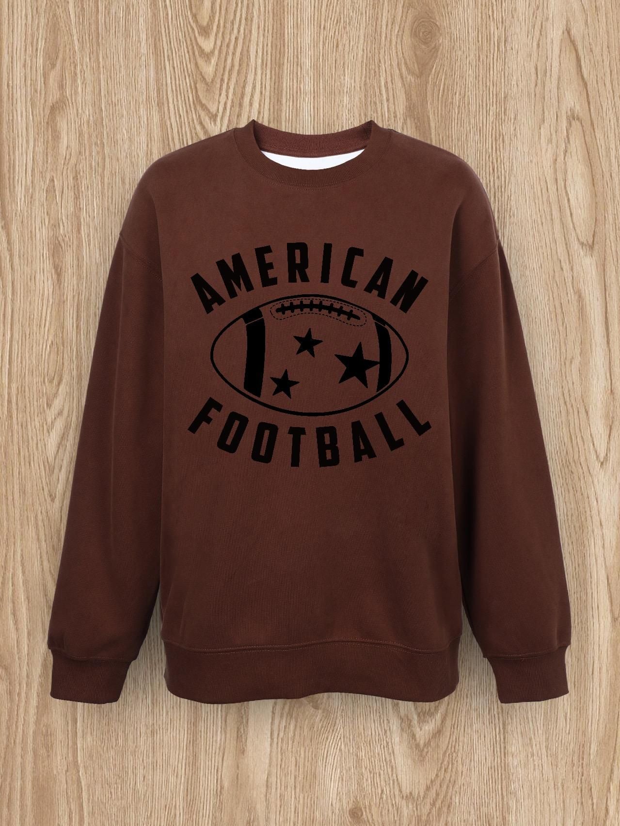 Women Basic Casual Pullover Spring Autumn Long Sleeve Alphabet Rugby Printed Round Neck