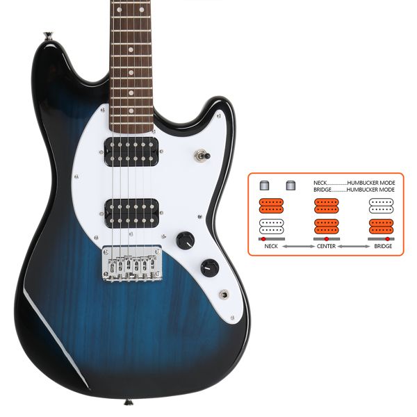 [Do Not Sell on Amazon] Glarry Full Size 6 String H-H Pickups GMF Electric Guitar with Bag Strap Connector Wrench Tool Blue