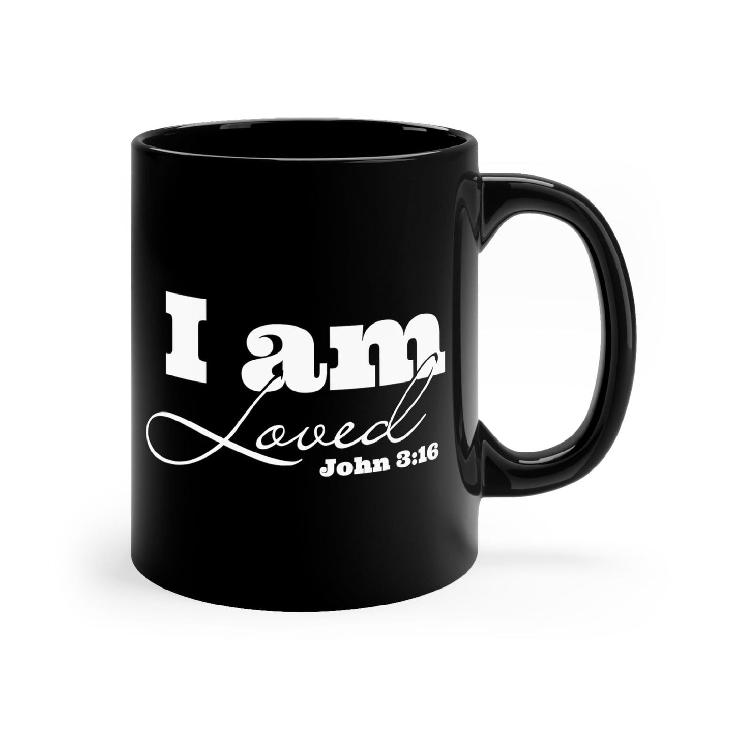 Black Ceramic Mug - 11oz, i Am Loved - John 3:16 Illustration