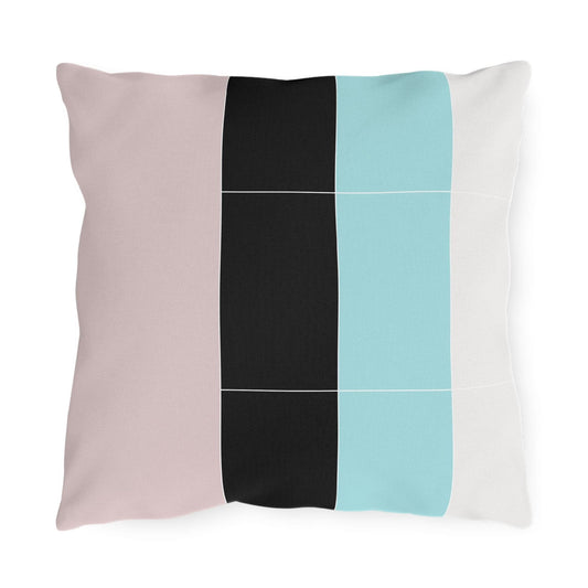 Decorative Outdoor Pillows - Set Of 2, Pastel Colorblock Pink/black/blue