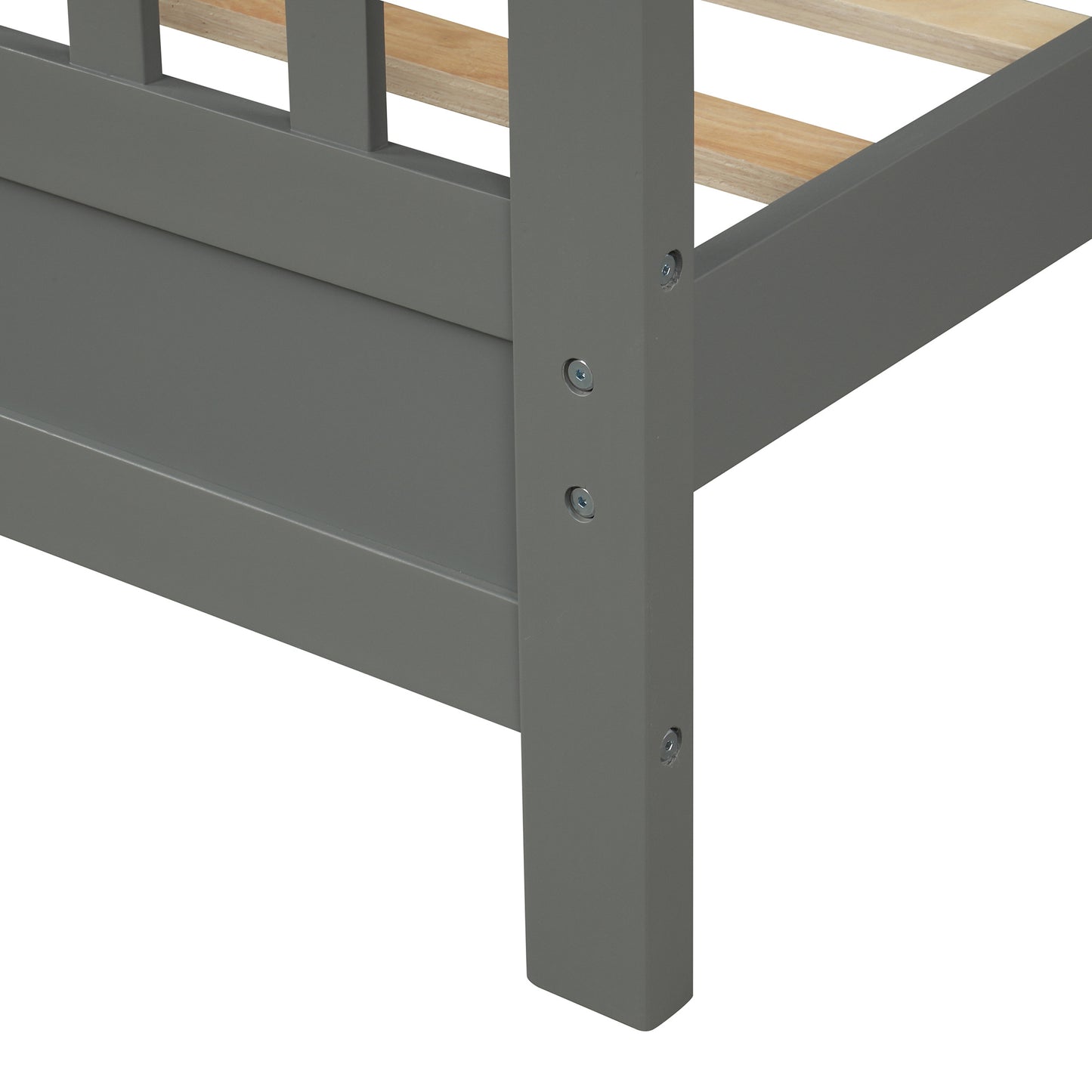 Hard Wood Platform Bed with Headboard Slatted Footboard No Box Spring Needed (Full; Gray) RT