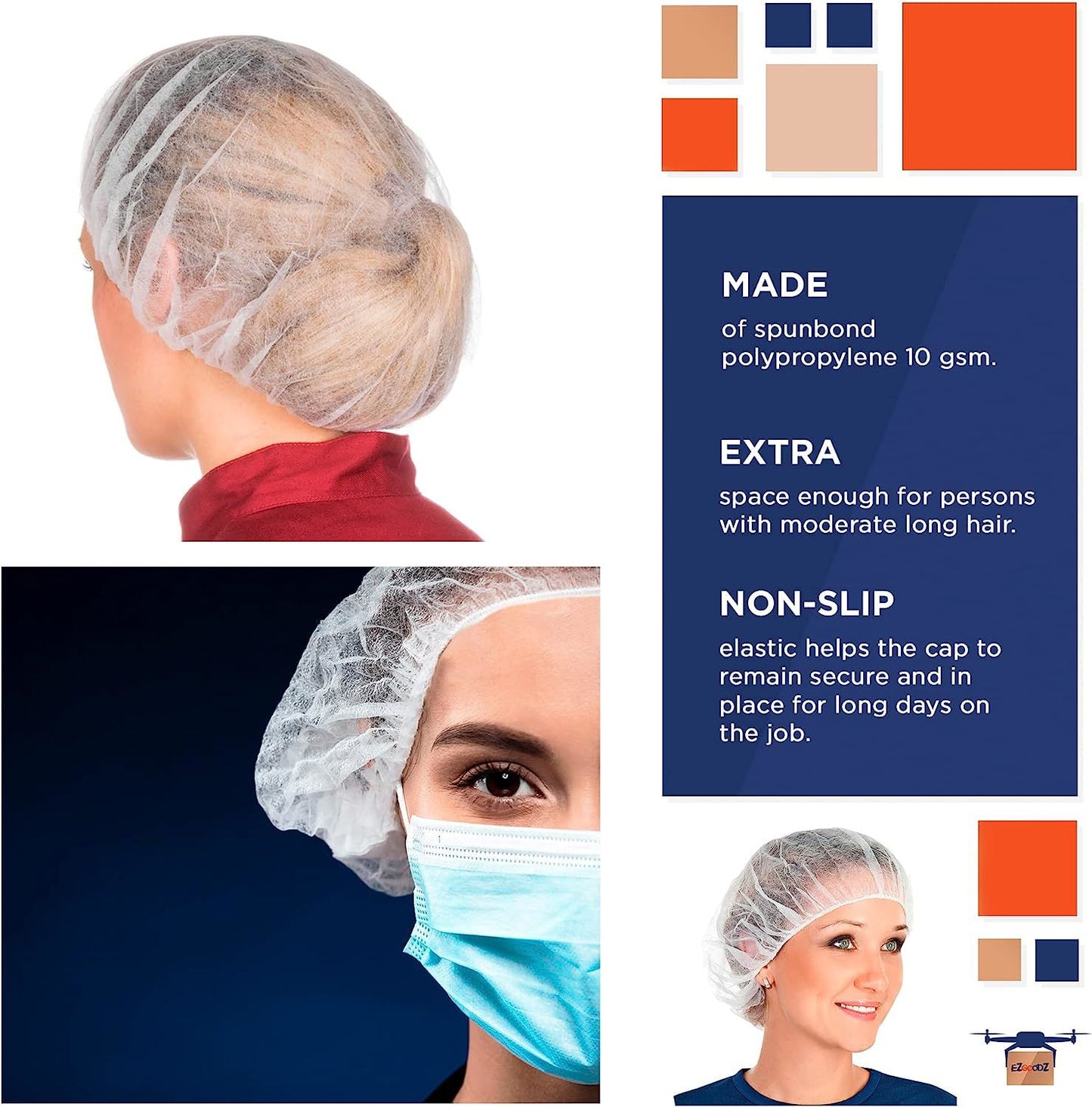 Disposable Hair Caps for Nurses 30''; Pack of 100 White Bouffant Caps Disposable with Elastic Edge; Polypropylene Bouffant Hair Nets; Hairnets for Women Food Service; Cleaning Industry