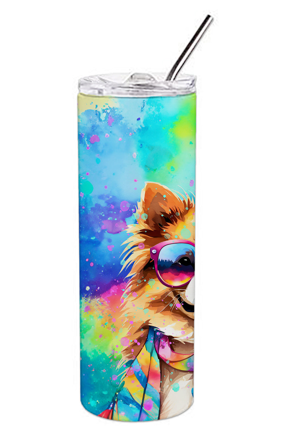 Pomeranian Hippie Dawg Stainless Steel Skinny Tumbler Vacuum Double Walled Reusable Insulated Tumbler Travel Cup for Coffee Cocktails Gift with Lid, 20 oz