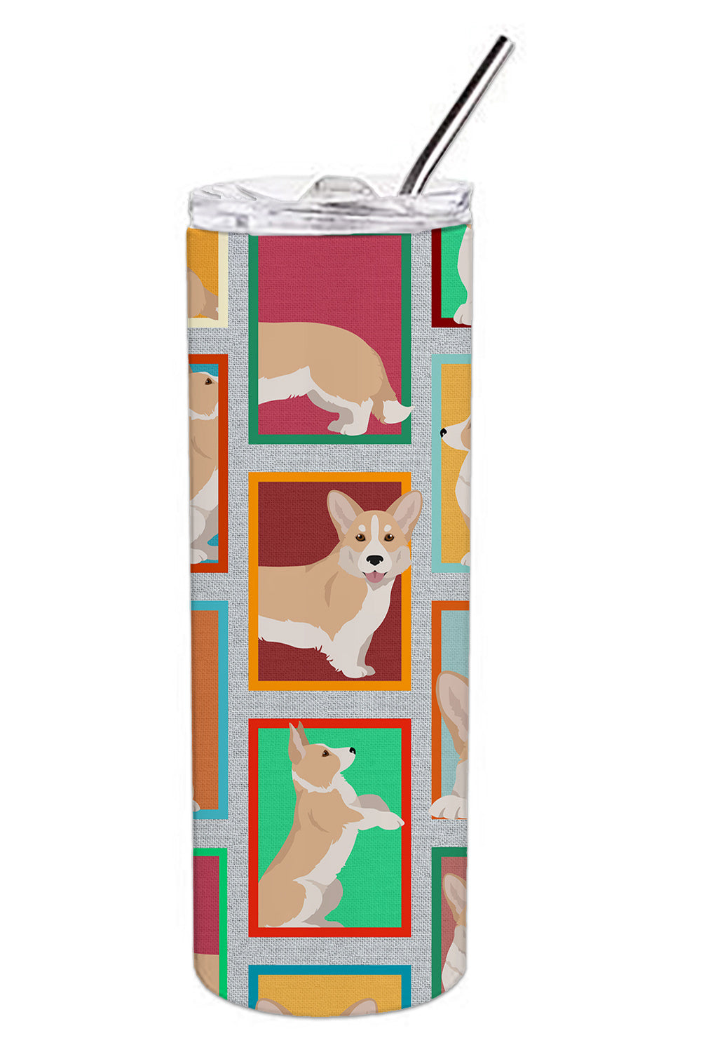 Lots of Fawn Cardigan Corgi Stainless Steel Skinny Tumbler Vacuum Double Walled Reusable Insulated Tumbler Travel Cup for Coffee Cocktails Gift with Lid, 20 oz