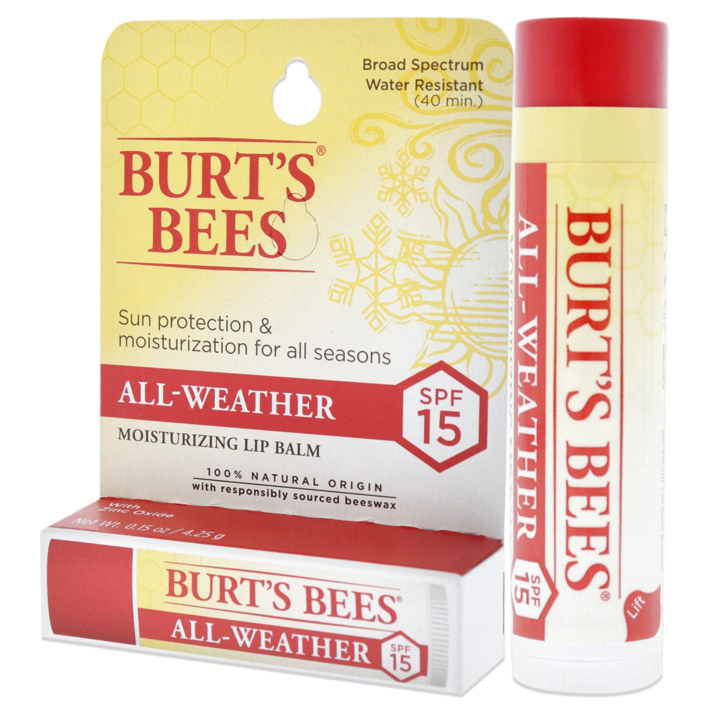 All-Weather Moisturizing Lip Balm Blister SPF 15 by Burts Bees for Unisex - 0.15 oz Lip Balm