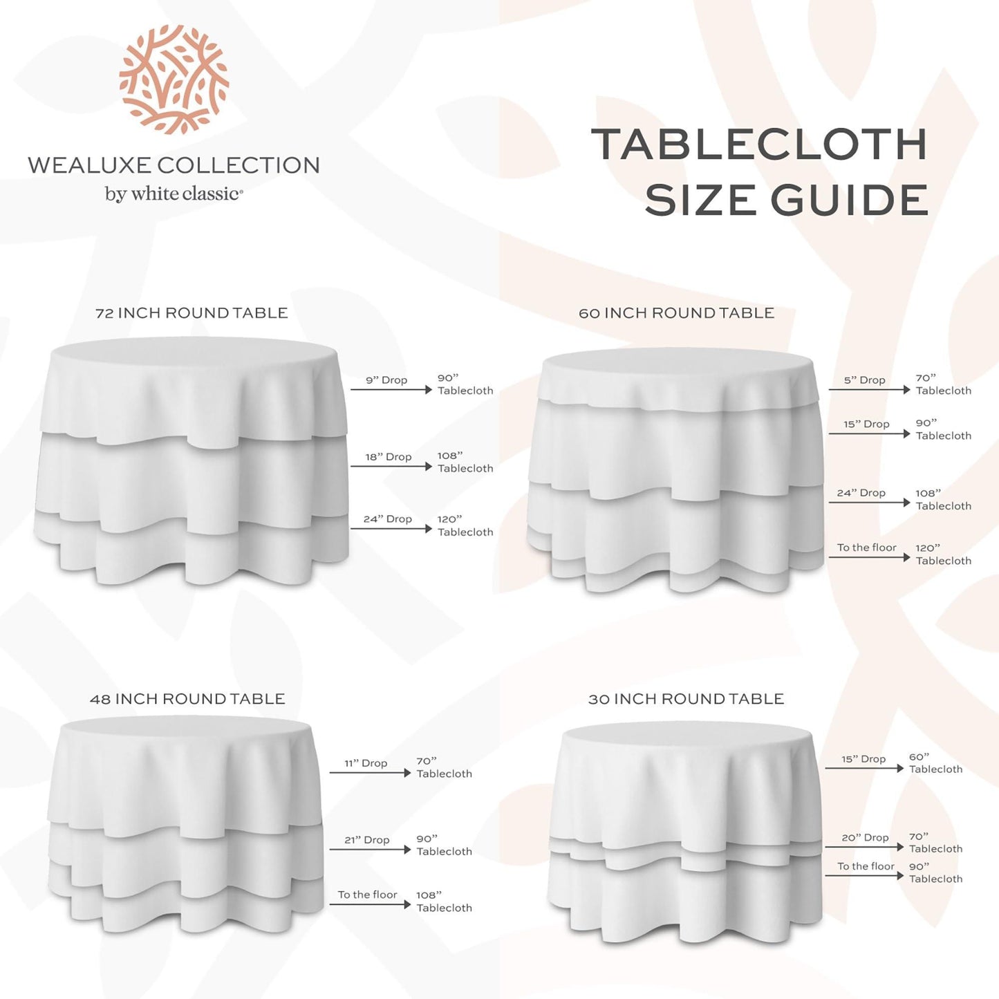 2 Pack 108 inch Round Premium Tablecloths for Wedding Banquet Restaurant 200 GSM Washable Fabric Table Cloth White