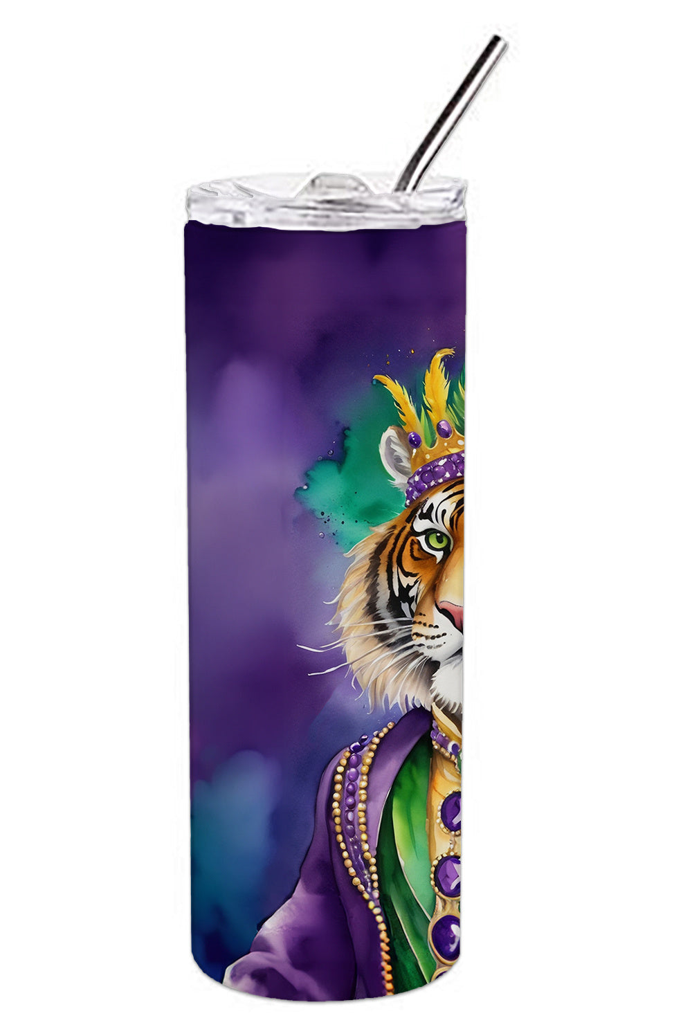 Tiger the King of Mardi Gras Stainless Steel Skinny Tumbler Vacuum Double Walled Reusable Insulated Tumbler Travel Cup for Coffee Cocktails Gift with Lid, 20 oz