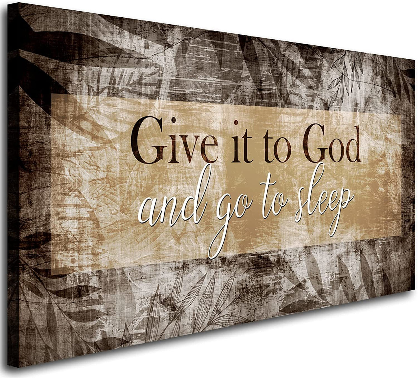 Canvas Wall Art for Bedroom - Christian Quote Sayings Wall Decor - Give it to God and go to Sleep Sign Canvas Prints Picture Stretched Framed Artwork for Living Room Home Decor; Easy to Hang